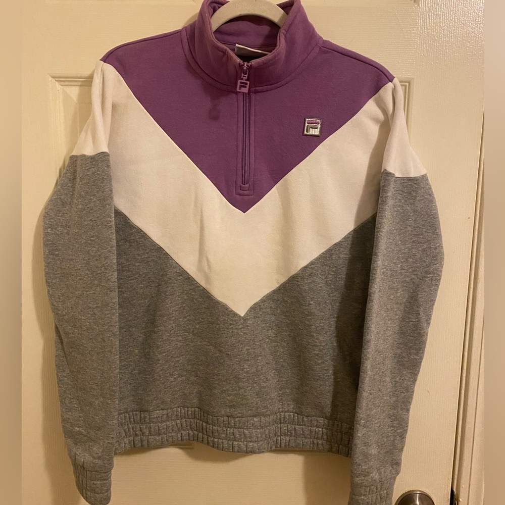 NWOT Size Small Purple, White, and Gray Fila High Neck Zip Sweatshirt